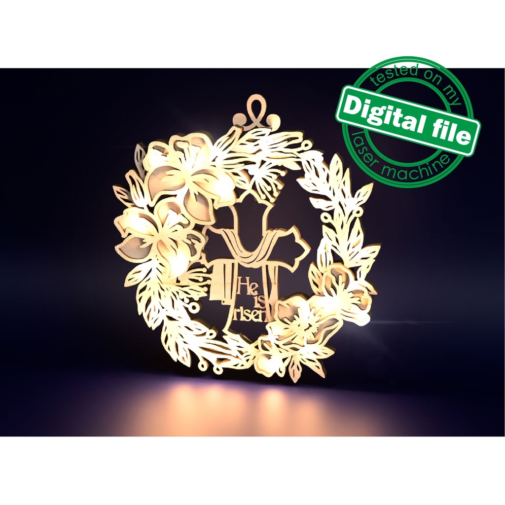 DXF, SVG files for laser Layered Wreath, Religious Easter, Spring Decor, Cross, Lilies, Rosehip Flowers, Door sign,material of any thickness