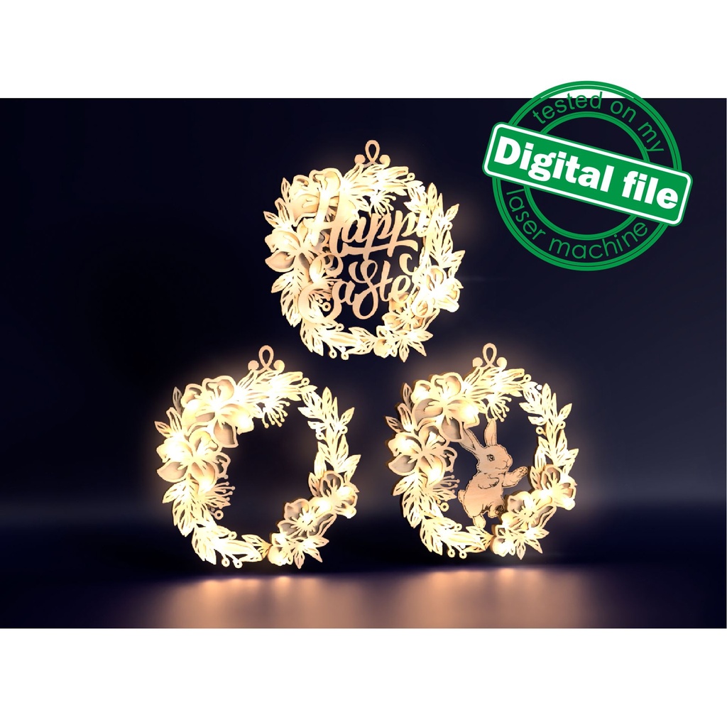 DXF, SVG files for laser Layered Wreath, Religious Easter, Spring Decor, Cross, Lilies, Rosehip Flowers, Door sign,material of any thickness (copy)