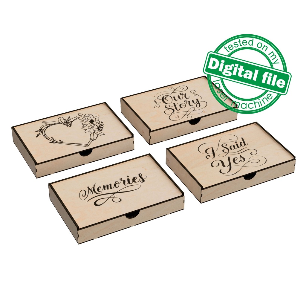 DXF, SVG files for Laser Cut Box with Sliding Lid, Drawers, Souvenir, Small Items Storage, Memorabilia, calligraphy, Material 1/8'' (3.2 mm)