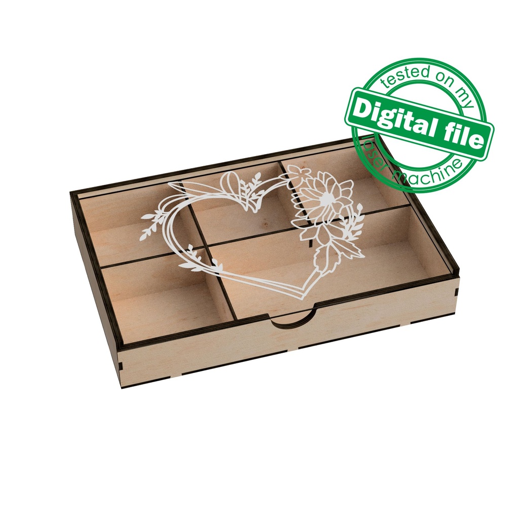 DXF, SVG files for Laser Cut Box with Sliding Lid, Drawers, Souvenir, Small Items Storage, Memorabilia, calligraphy, Material 1/8'' (3.2 mm)