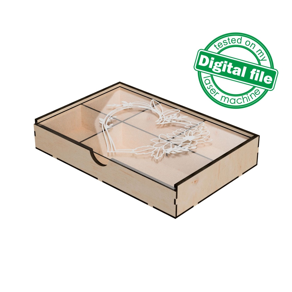DXF, SVG files for Laser Cut Box with Sliding Lid, Drawers, Souvenir, Small Items Storage, Memorabilia, calligraphy, Material 1/8'' (3.2 mm)