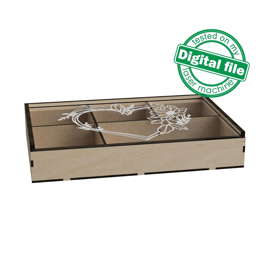 DXF, SVG files for Laser Cut Box with Sliding Lid, Drawers, Souvenir, Small Items Storage, Memorabilia, calligraphy, Material 1/8'' (3.2 mm)