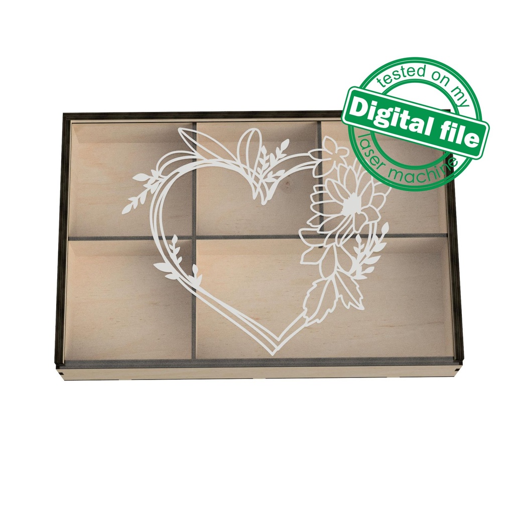 DXF, SVG files for Laser Cut Box with Sliding Lid, Drawers, Souvenir, Small Items Storage, Memorabilia, calligraphy, Material 1/8'' (3.2 mm)
