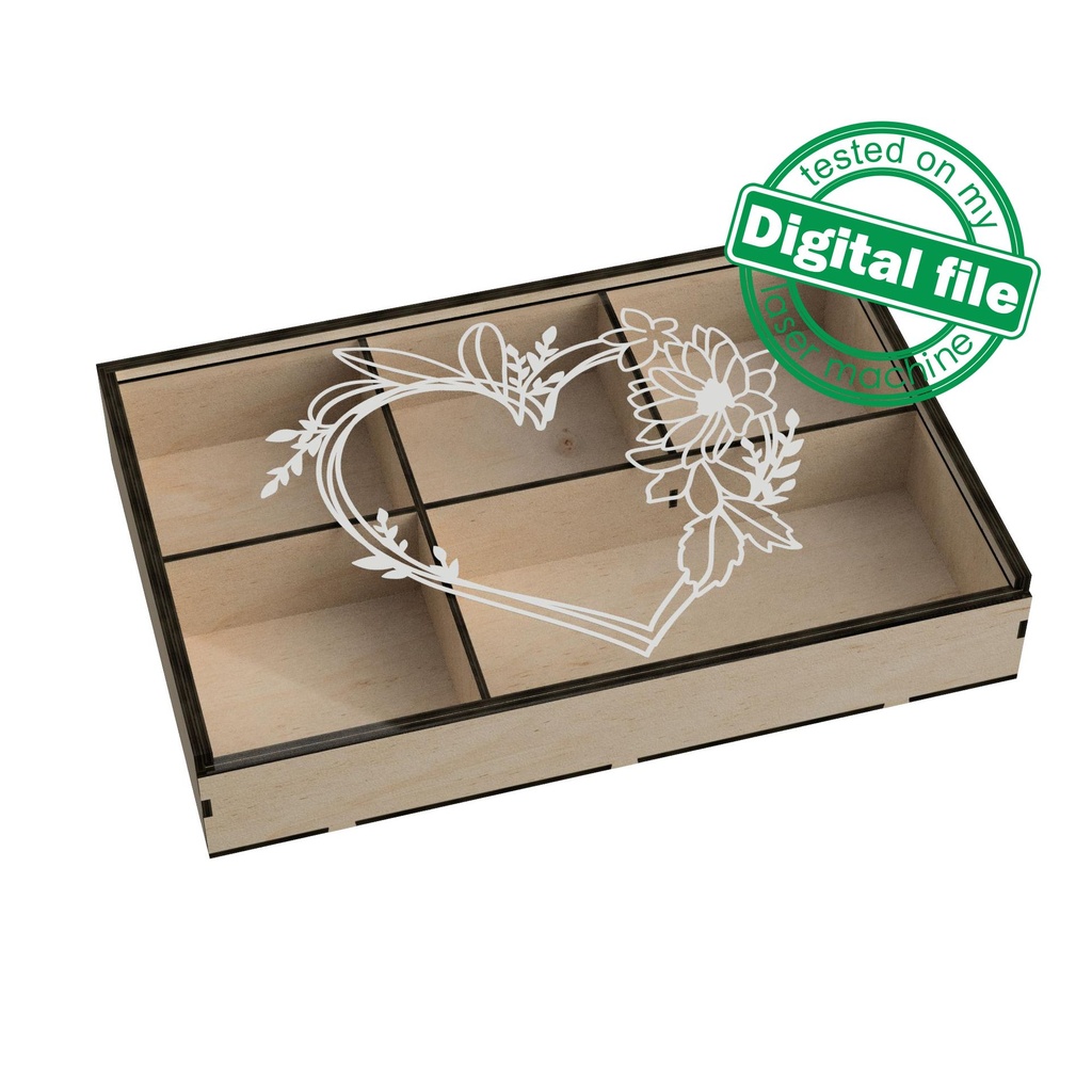 DXF, SVG files for Laser Cut Box with Sliding Lid, Drawers, Souvenir, Small Items Storage, Memorabilia, calligraphy, Material 1/8'' (3.2 mm)