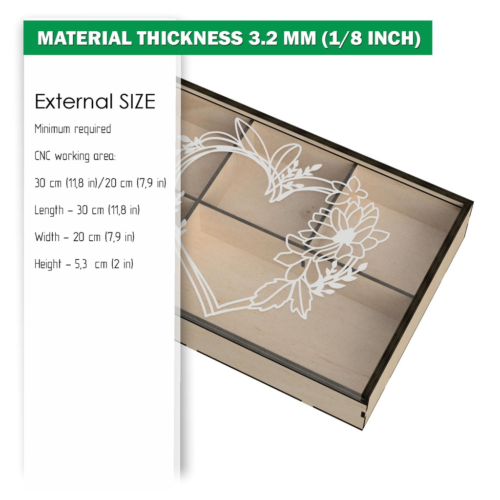 DXF, SVG files for Laser Cut Box with Sliding Lid, Drawers, Souvenir, Small Items Storage, Memorabilia, calligraphy, Material 1/8'' (3.2 mm)