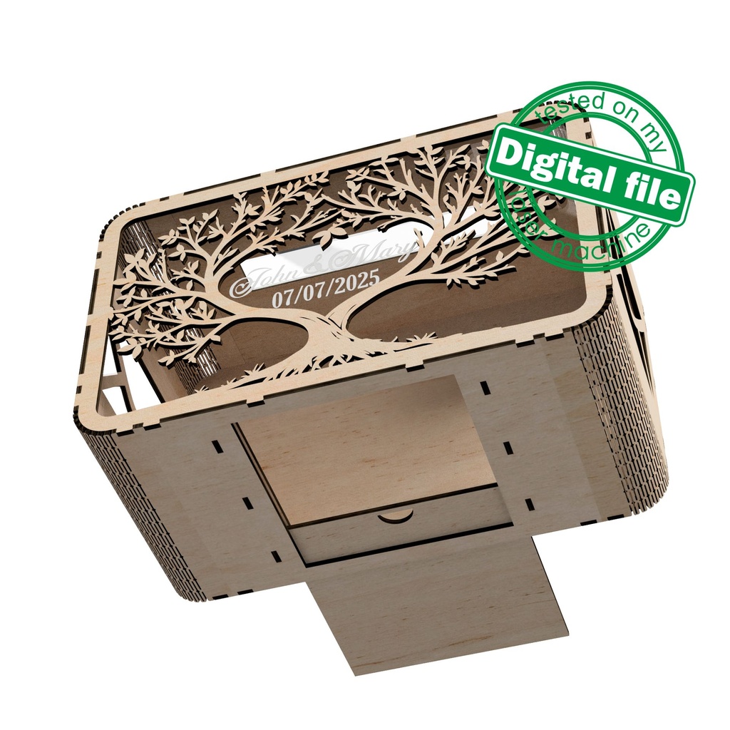 DXF, SVG files for laser cutting Wedding card box, Family tree, money box, Engagement Box, Wedding Decor, Piggy bank, Material 1/8''(3.2 mm)