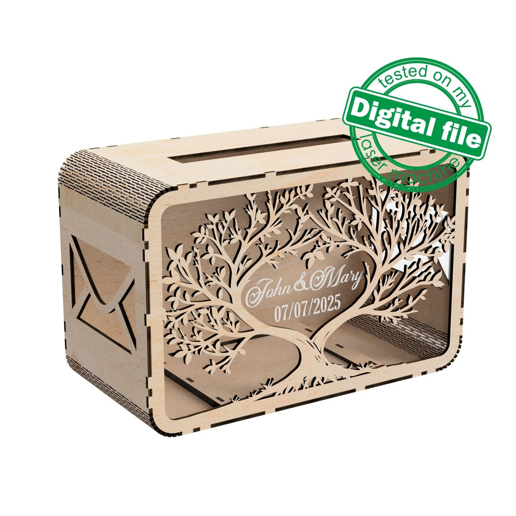 DXF, SVG files for laser cutting Wedding card box, Family tree, money box, Engagement Box, Wedding Decor, Piggy bank, Material 1/8''(3.2 mm)