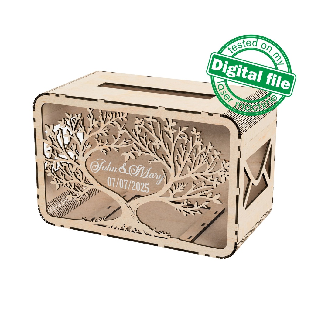 DXF, SVG files for laser cutting Wedding card box, Family tree, money box, Engagement Box, Wedding Decor, Piggy bank, Material 1/8''(3.2 mm)