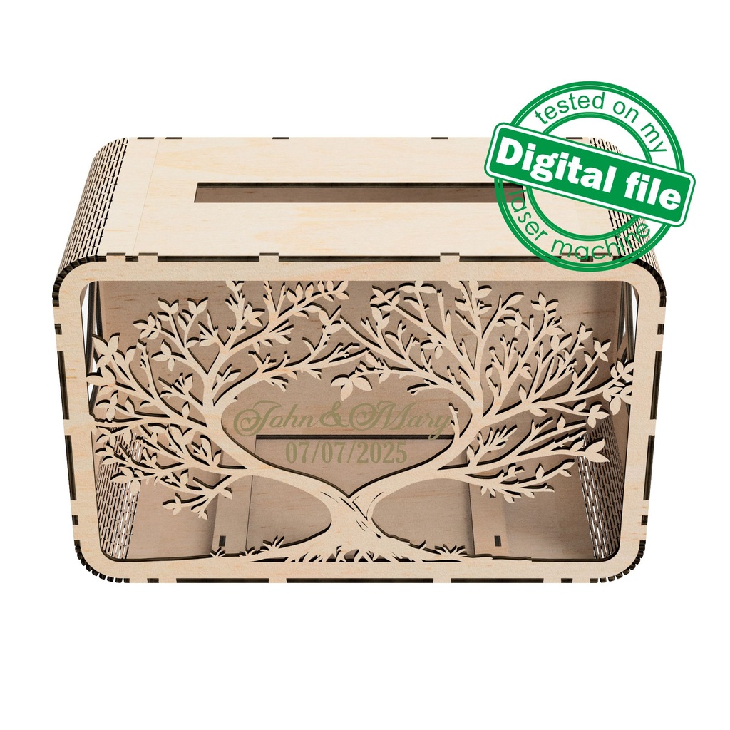 DXF, SVG files for laser cutting Wedding card box, Family tree, money box, Engagement Box, Wedding Decor, Piggy bank, Material 1/8''(3.2 mm)