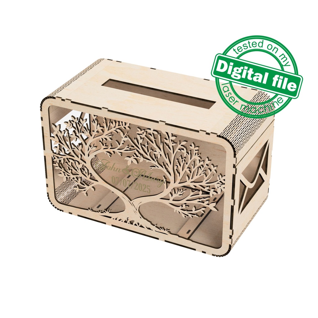 DXF, SVG files for laser cutting Wedding card box, Family tree, money box, Engagement Box, Wedding Decor, Piggy bank, Material 1/8''(3.2 mm)