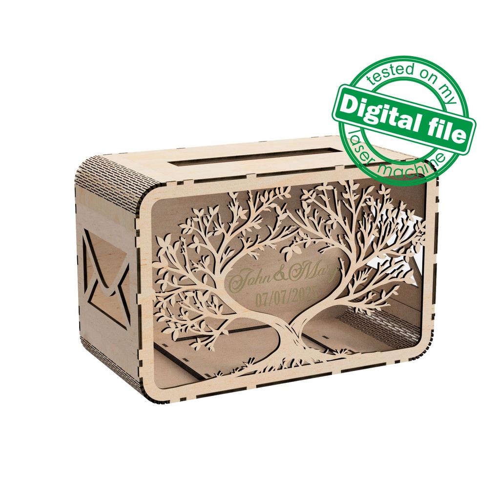 DXF, SVG files for laser cutting Wedding card box, Family tree, money box, Engagement Box, Wedding Decor, Piggy bank, Material 1/8''(3.2 mm)