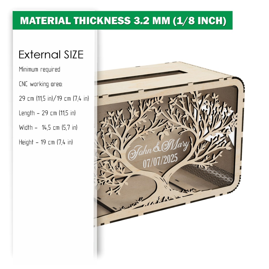 DXF, SVG files for laser cutting Wedding card box, Family tree, money box, Engagement Box, Wedding Decor, Piggy bank, Material 1/8''(3.2 mm)
