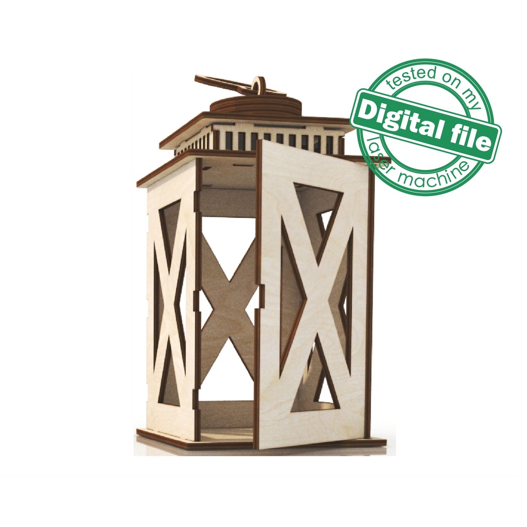 DXF, SVG files for laser Candle lantern with movable handle and opening door, Vector projects, Glowforge, Material thickness 1/8 inch (3.2 mm)