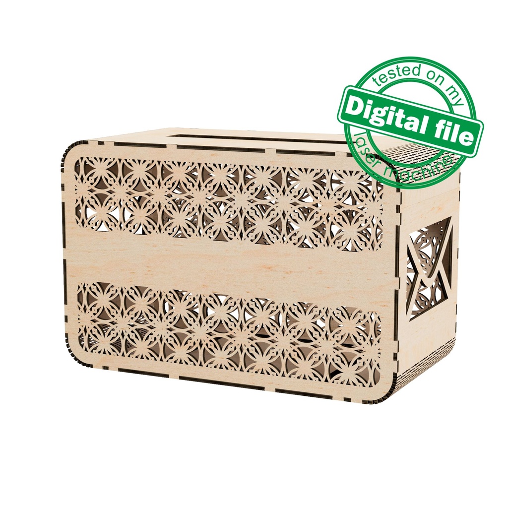 DXF, SVG files for laser Wedding card box, money box, Engagement Card Box, openwork, carved, elegant design, Material 1/8'' (3.2 mm)