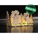 DXF, SVG files for laser Diorama family of deer in the forest, 3d shadow box, Decorative night lamp, Nursery decor, Multilayered Light box
