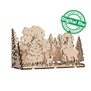 DXF, SVG files for laser Diorama family of deer in the forest, 3d shadow box, Decorative night lamp, Nursery decor, Multilayered Light box