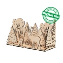 DXF, SVG files for laser Diorama family of deer in the forest, 3d shadow box, Decorative night lamp, Nursery decor, Multilayered Light box