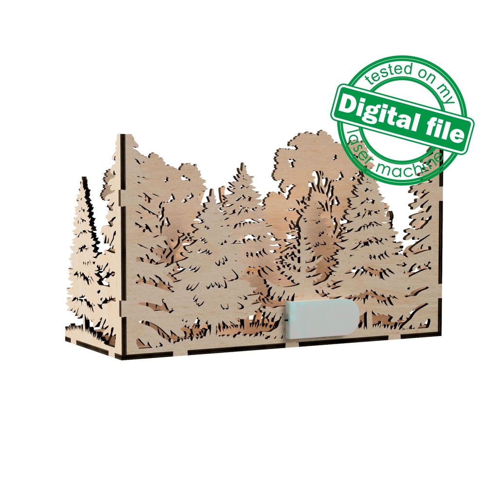 DXF, SVG files for laser Diorama family of deer in the forest, 3d shadow box, Decorative night lamp, Nursery decor, Multilayered Light box