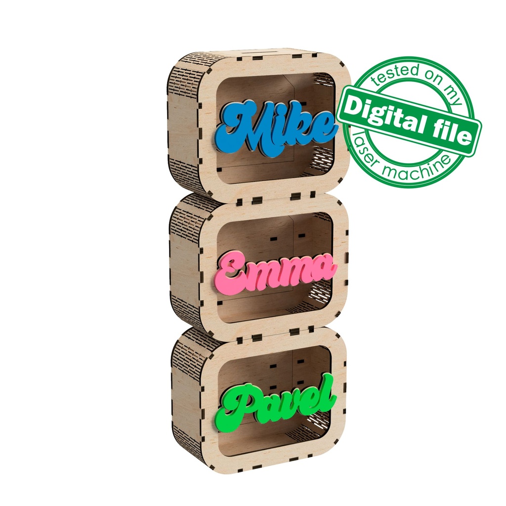 DXF, SVG files for laser Personalized Baby Piggy Bank, Wood Gift For Kids, Nursery Decor, Wooden Piggy Bank with Name, Tip box,Business idea