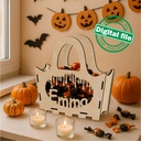 DXF, SVG files for laser Halloween Wooden handbag trick or treat, Vector project, Glowforge, Material thickness 1/8 inch (3.2 mm)