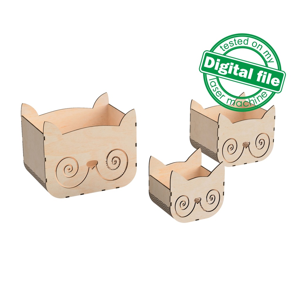 DXF, SVG files for laser Crochet Storage Box, Knitting Yarn Box,Cat face shape, 3 different sizes, Mother's day gift,Material 1/8'' (3.2 mm)