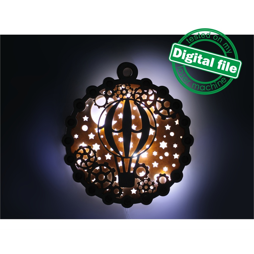DXF, SVG files for laser Light-Up Multilayer Ornament, Home decor, Glowforge ready, Silhouette, Cricut, Nursery Decor, Air Balloon and Gears