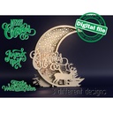 DXF, SVG files for laser or plotter cutting Glowing Christmas decoration, winter forest, reindeer, crescent moon, starry night