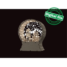 [0184052] DXF, SVG files for laser Light Up Snow Globe,Christmas decor, winter forest, house, Christmas trees, deer, snow-capped mountains