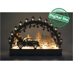 [00187531] DXF file for laser Wooden Decoration Electrically Illuminated Light Arch,Wood Schwibbogen, Centerpiece, Light-up Christmas, SVG, PDF