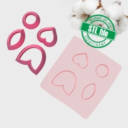 [2002371] Love Combo #6, Tulip, Heart, Circle, Leaf, Digital STL File For 3D Printing, Polymer Clay Cutter, Earrings, 4 different designs