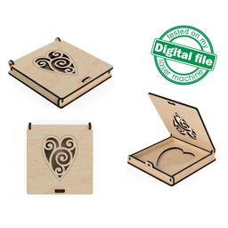 [0177769] DXF, SVG files for laser hinged lid box, opening carved cover, Wedding engagement ring box, Filigree Heart,Material thickness 1/8'' (3.2 mm)