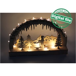 [00187529] DXF file for laser Large Wooden Decoration Electrically Illuminated Light Arch,Wood Schwibbogen, Centerpiece, Light-up Christmas, SVG, PDF