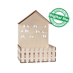 [00187304] DXF, SVG files for laser Box for Flowers, Birds on wires, Spring, Easter, Wooden pots, Vector projects, Glowforge, Material 1/8'' (3.2 mm)