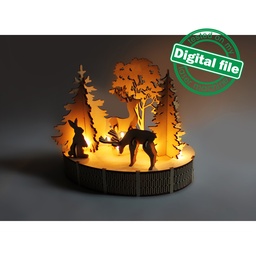 [00186921] DXF, SVG file for laser Woodland Winter Christmas Decoration, Light-up podium base, Winter, Tree, Enchanted Forest, Deer, Rabbit, Hare