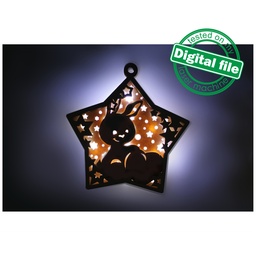 [00187319] DXF, SVG files for laser Light-Up Multilayer Ornament, Home decor, Glowforge ready, Silhouette, Cricut, Nursery Decor, Bunny with heart