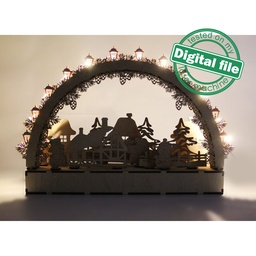 [00187004] DXF file for laser Wooden Decoration Electrically Illuminated Light Arch,Wood Schwibbogen, Centerpiece, Light-up Christmas, SVG, PDF