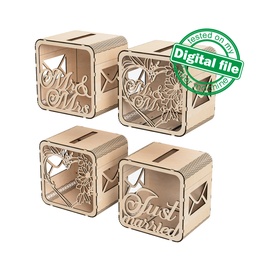 [7772501] DXF, SVG files for laser Wedding card box, money box, Engagement Card Box, Wedding Decor, Piggy bank, door and lock, Material 1/8'' (3.2 mm)