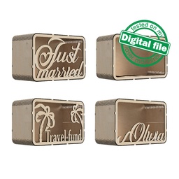 [7772662] DXF, SVG files for laser Piggy bank, personalized money box, Travel fund, Wedding card box, Wedding Decor, Glowforge,Material 1/8'' (3.2 mm)