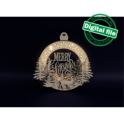 [7772694] DXF, SVG files for laser Light-Up wreath Deer in the forest, Layered wooden light box, Merry Christmas, Winter decoration, Door hanger, sign