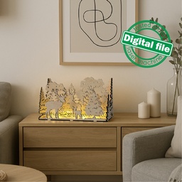 [7772766] DXF, SVG files for laser Family deer in the forest, Layered wooden light box, Shadow box, Diorama, Decorative night lamp, Nursery decor