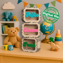 [7772780] DXF, SVG files for laser Personalized Baby Piggy Bank, Wood Gift For Kids, Nursery Decor, Wooden Piggy Bank with Name, Tip box,Business idea